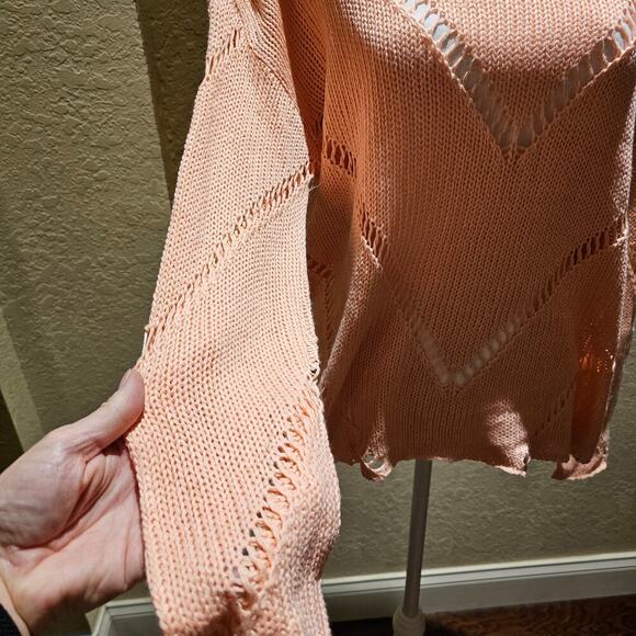 Cato XL Peach Open Knit Sweater NWT Crochet Boho Quiet Luxury Coastal Resort Top - Picture 6 of 15